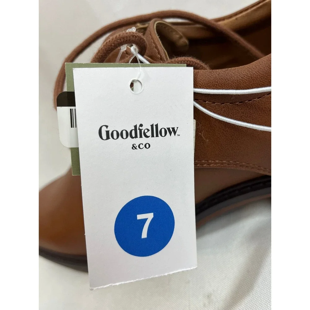 Goodfellow & Co Mens Brown Faux Leather Derby Dress Shoes Size 7 Lace Up Cognac